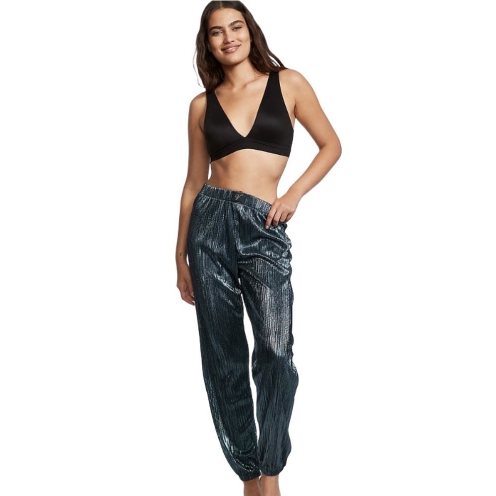 Victoria Secret Metallic Blue Plissé Jogger Size Small Petite Concert Party